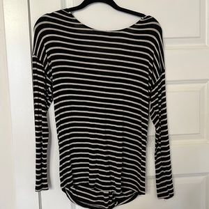 Womens Black and White striped top with detailed back